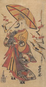 Actor Nakamura Senya como Tokonatsu en la Obra de Kabuki, El Legado de las Tres Comas de Torii Kiyomasu I