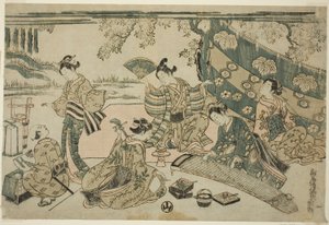 Un picnic bajo los cerezos de Torii Kiyomitsu I