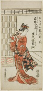 El actor Hanagawa Ichinojo como Akane Gozen en la obra "Okunizome Shusse Butai", representada en el Teatro Ichimura en el undécimo mes de 1759. de Torii Kiyomitsu I
