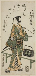 El actor Sanogawa Ichimatsu I como Soga no Goro en la obra "Hatachiyama Horai Soga", representada en el Teatro Ichimura en el primer mes de 1759. de Torii Kiyomitsu I