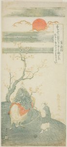 El poeta Sugawara no Michizane montado en un buey de Torii Kiyomitsu I