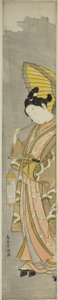 Joven con paraguas y linterna de Torii Kiyomitsu I