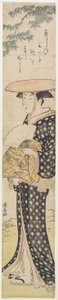 (Una mujer con sombrero caminando bajo un árbol), 1782 de Torii Kiyonaga