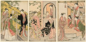 Una versión moderna de Ushiwakamaru serenata a la princesa Joruri de Torii Kiyonaga