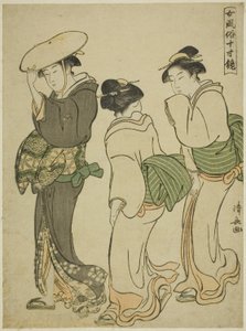Una mujer y dos criadas, de la serie "Un espejo de modales femeninos (Onna fuzoku masu kagami)" de Torii Kiyonaga