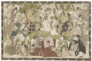 Actores en una actuación de shibaraku de Torii Kiyonaga