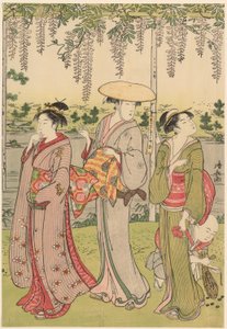 Admirando la glicinia en el Santuario Kameido de Torii Kiyonaga