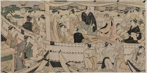 Fiesta en Barco en el Río Sumida de Torii Kiyonaga