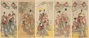 Once actores celebrando el festival del santuario de los hermanos Soga de Torii Kiyonaga