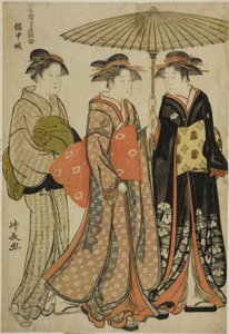 Entretenedores de Tachibana (Kitchugi), de la serie "Una colección de bellezas contemporáneas de los barrios de placer (Tosei yuri bijin awase)" de Torii Kiyonaga