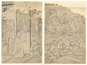 Fiesta en la casa de té Komeikan de Torii Kiyonaga