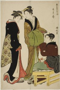 Flores del distrito de Doteshita (Dotebana), de la serie "Una colección de bellezas contemporáneas de los barrios de placer (Tosei yuri bijin awase)"