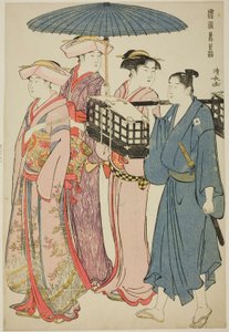 Yendo a un picnic, de la serie "Un brocado de modales orientales (Fuzoku Azuma no nishiki)" de Torii Kiyonaga