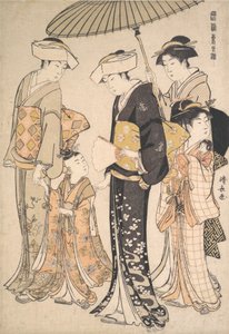 Chica samurái de alto rango con cuatro asistentes, de la serie Un Brocado del Este de Torii Kiyonaga