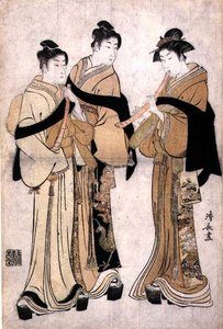 Tocando el Shakuhachi, c.1782 (grabado en madera con relieve ciego) de Torii Kiyonaga
