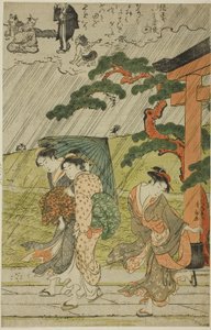 Chubasco repentino en el santuario Mimeguri de Torii Kiyonaga
