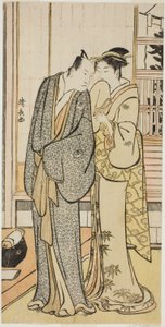 El actor Ichikawa Yaozo III con una geisha, de una serie sin título de grabados que muestran a actores en la vida privada de Torii Kiyonaga