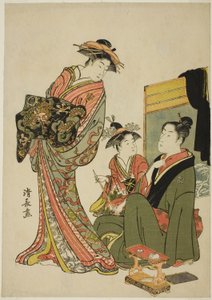 El actor Nakamura Riko con una cortesana, de una serie sin título de impresiones aiban que representan actores en la vida privada de Torii Kiyonaga