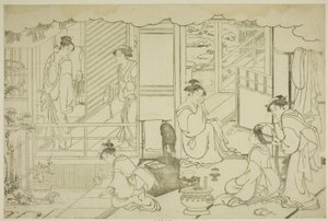 El primer baño del año nuevo (Yudono hajime), del libro ilustrado "Colores del triple amanecer (Saishiki mitsu no asa)"
