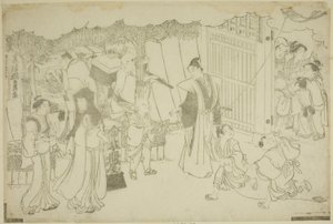 El primer día de negocios (Akinai hajime), del libro ilustrado "Colores del triple amanecer (Saishiki mitsu no asa)" de Torii Kiyonaga