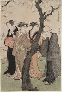 Tercer mes: Hora de los cerezos en flor en Gotenyama de Torii Kiyonaga