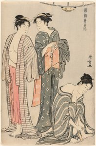 Tres mujeres después de un baño, de la serie "Un brocado de modales orientales (Fuzoku Azuma no nishiki)" de Torii Kiyonaga