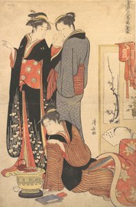 Dos mujeres de pie, sosteniendo a un niño, ca. 1785 de Torii Kiyonaga