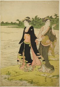 Dos mujeres esperando un ferry en el río Sumida