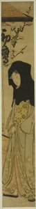 Mujer con capucha negra frente a la casa de té Hatsutaka de Torii Kiyonaga