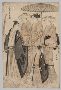 Mujer de Yoshiwara y asistentes (de la serie Brocados del Este en la moda) de Torii Kiyonaga