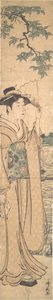 Mujer con abanico en las orillas del río Sumida de Torii Kiyonaga
