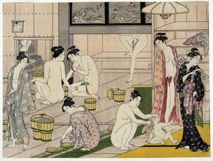 Mujeres en un baño público. Estampa japonesa de Torii Kiyonaga (1752-1815), circa 1785. Escuela Torii (ukiyo-e)