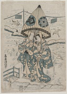 Nakamura Tomijuro y Nakamura Shichisaburo II como los amantes Agemaki y Sukeroku de Torii Kiyonobu II
