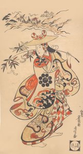 Actor Sawamura Kodenji como una mujer en el momento del Festival Tanabata de Torii Kiyonobu I
