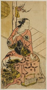 El actor Sanjo Kantaro sosteniendo una pipa de Torii Kiyonobu I