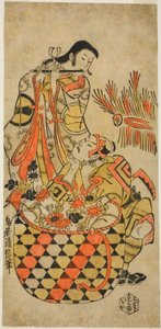 Los actores Ichikawa Danjuro II e Ichikawa Monnosuke I de Torii Kiyonobu I