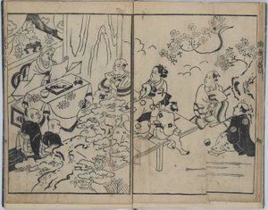 Los ocho puntos de vista extravagantes en los asuntos amorosos militares (Furyu budo iro-bakkei) de Torii Kiyonobu I