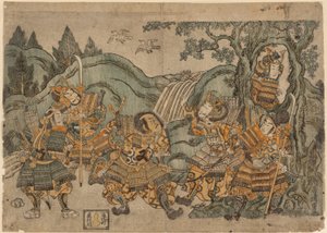 Minamoto no Yoritomo escondido en un árbol de Torii Kiyoshige