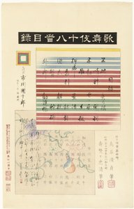 Índice de la serie Kabuki juhachiban Kabuki juhachiban mokuroku (título sobre objeto) Jugando dieciocho kabuki (título de la serie) Kabuki juhachiban (título de la serie sobre el objeto)