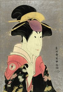 Grabado : xilografía mezzatinta en color de Segwa tomisaburo, como yadorigi, esposa de ogishi kurando por Sharaku Toshusai, activo 1794. de Toshusai Sharaku