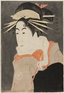 El actor Matsumoto Yonesaburo como Shinobu disfrazado de la cortesana Kewaizaka no Shosho