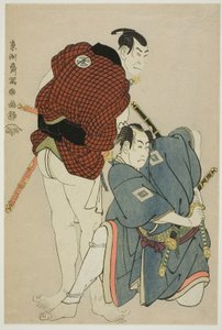 Los actores Ichikawa Omezo I (D) como Tomita Hyotaro y Otani Oniji III (I) como Kawashima Jibugoro de Toshusai Sharaku