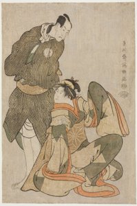 Los actores Iwai Hanshiro IV (derecha) como Ohan del Shinanoya y Bando Hikosaburo III (izquierda) como Obiya Choemon de Toshusai Sharaku