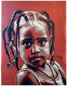 Retrato de un niño inocente en rojo de Tosin Oyeniyi