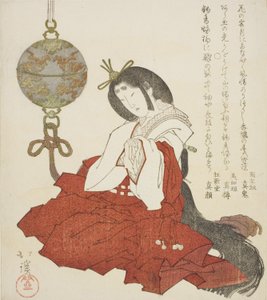 Dama de la corte sentada junto a un quemador de incienso colgante de Totoya Hokkei