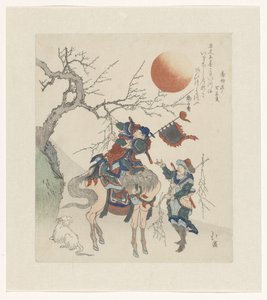 Un general chino tira de una rama de un cerezo de Totoya Hokkei
