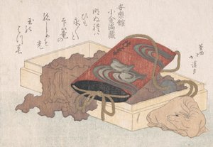 Inro de laca con aves acuáticas y netsuke en forma de buey en una caja de la Lluvia de Primavera, probablemente 1817 de Totoya Hokkei