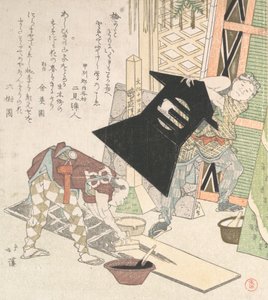 Preparativos para el Año Nuevo, del Álbum de Surimono de Lluvia de Primavera Harusame surimono-jo, vol. 1817 de Totoya Hokkei