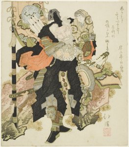 Takenouchi no Sukune llevando al Emperador Ojin de Totoya Hokkei