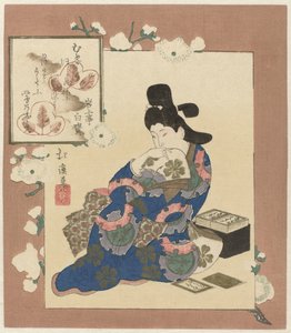 mujer con cartas de Totoya Hokkei